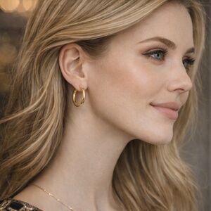 Thick 14k Gold Mid-Size Hoop Earrings